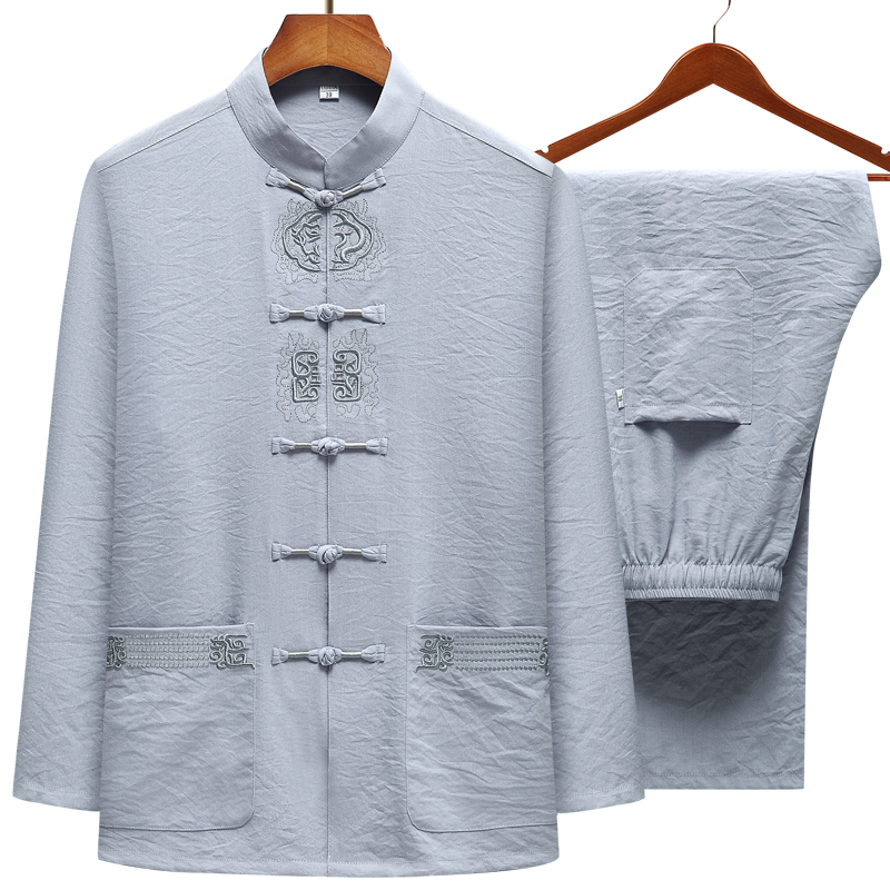 Summer Tang Suit Men'S Long-Sleeved Cotton Linen Suit Middle-Aged And Elderly Dad Wear Casual Chinese Hanfu Shirt Two-Piece, Beige
Summer Tang Suit Men'S Long-Sleeved Cotton Linen Suit Middle-Aged And Elderly Dad Wear Casual Chinese Hanfu Shirt Two-Piece, Beige