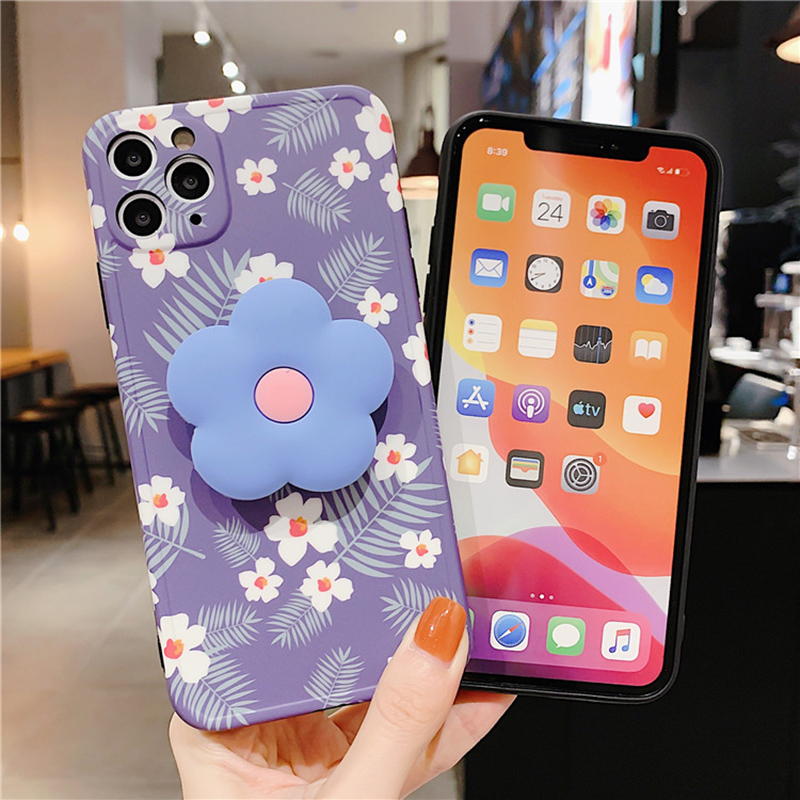Cartoon case with holder For Iphone 7 8 Plus 11 Pro Max Xr Xs Case TPU Silicone Cover Coque Fundas Cover Mobile Phone Protective Case