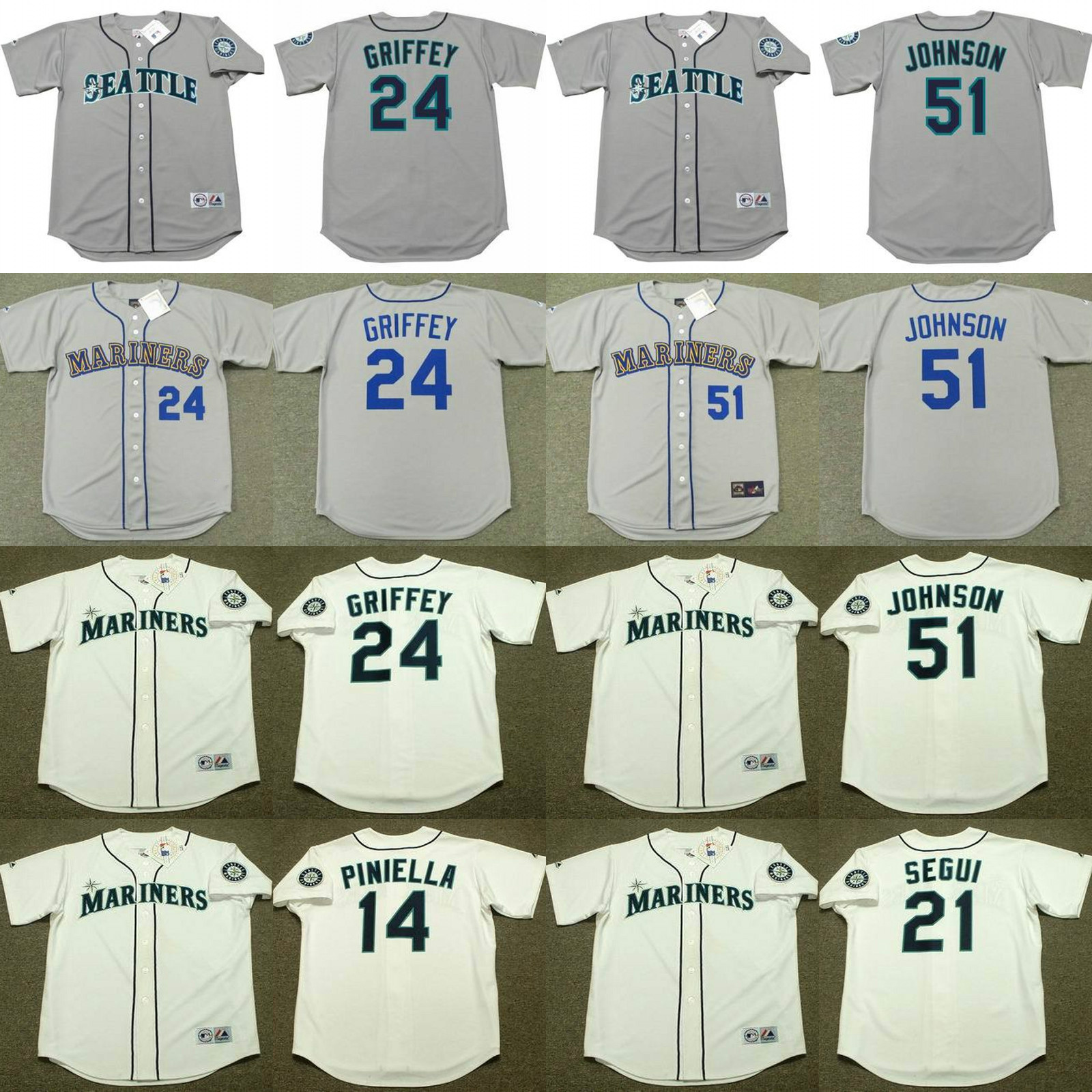 Seattle 24 KEN GRIFFEY JR. 12 MARK LANGSTON 14 TOM PACIOREK 51 ICHIRO SUZUKI 14 LOU PINIELLA 21 DAVID SEGUI 51 RANDY JOHNSON jersey, 1980 blue
Seattle 24 KEN GRIFFEY JR. 12 MARK LANGSTON 14 TOM PACIOREK 51 ICHIRO SUZUKI 14 LOU PINIELLA 21 DAVID SEGUI 51 RANDY JOHNSON jersey, 1980 blue
