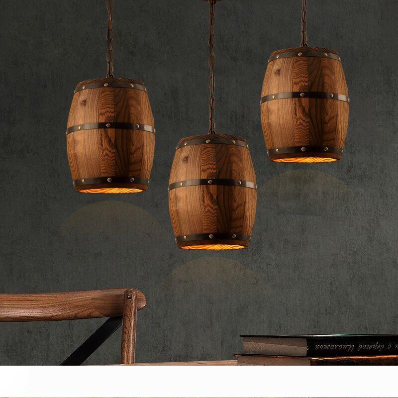 Wood Wine Barrel Hanging Fixture Pendant Lighting Cafe Restaurant Barrel Lamp Bar Cafe Lights Dining Room