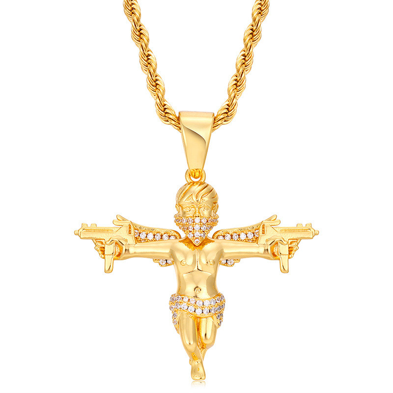 Personality Street Rapper Jewelry Gold Silver Colors CZ Gun Angle Pendant Necklace with Free 24inch Rope Chain Nice Gift
Personality Street Rapper Jewelry Gold Silver Colors CZ Gun Angle Pendant Necklace with Free 24inch Rope Chain Nice Gift