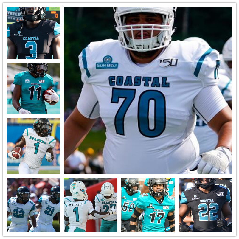 Custom Coastal Carolina Football 1 Cj Marable stitched jersey Grayson Mccall Jai Williams Taliaferro Men Youth Kid women Jerseys, White with 150th patch
Custom Coastal Carolina Football 1 Cj Marable stitched jersey Grayson Mccall Jai Williams Taliaferro Men Youth Kid women Jerseys, White with 150th patch