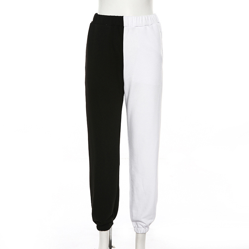 Winter black high waist joggers for sweat casual korean baggy color block pants women white T200422