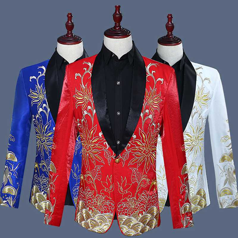 Gold Floral Print Suit Male Fashion Single Breasted Mens Wedding Blazer Slim Fit Nightclub Bar DJ Stage Jacket Outerwear DT1488, Blue
Gold Floral Print Suit Male Fashion Single Breasted Mens Wedding Blazer Slim Fit Nightclub Bar DJ Stage Jacket Outerwear DT1488, Blue