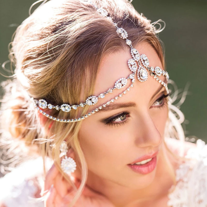 StoneFans Boho Head Chain Fairy Tiara With Stone Jewellery for Women Bridal Wedding Crystal Forehead Headpiece Chain Party MX200727