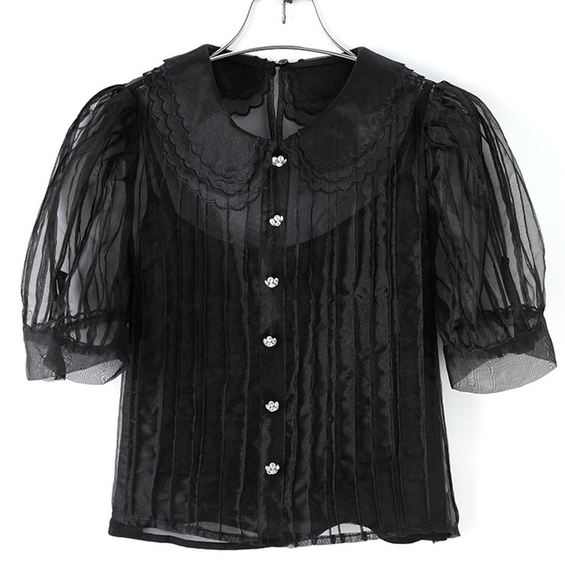 2020 Spring Summer Chic women' Crystal Buttons Puff sleeves organza Shirts C075, Pink
2020 Spring Summer Chic women' Crystal Buttons Puff sleeves organza Shirts C075, Pink