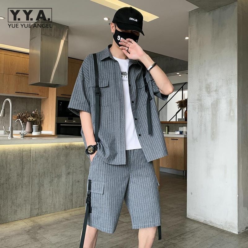Summer Tracksuit Mens Casual Wear Sets Lace Up Cargo Short Loose Fit Striped Shirts Cardigan Fashion Male Matching Set Outfit, Gray
Summer Tracksuit Mens Casual Wear Sets Lace Up Cargo Short Loose Fit Striped Shirts Cardigan Fashion Male Matching Set Outfit, Gray