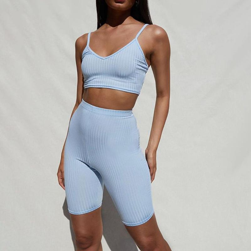 Ladies Sport Suits Blue Casual Camisole Crop Top Short Pants Sheath Sports Set Suspenders High Waist Suits For Women #3
Ladies Sport Suits Blue Casual Camisole Crop Top Short Pants Sheath Sports Set Suspenders High Waist Suits For Women #3