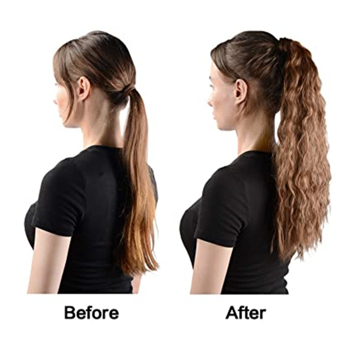 Clip in Ponytail Extension Wrap Around for Women Long Wavy Curly Hair Fluffy Pony Tail 18 Inch