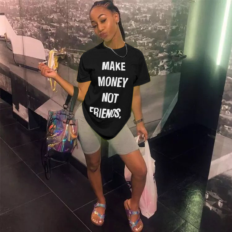 2020 Make More Money Not Friends Yellow Letter Leisure Sports Fashion Women T Shrts Tees Funny T Shirts MX200721