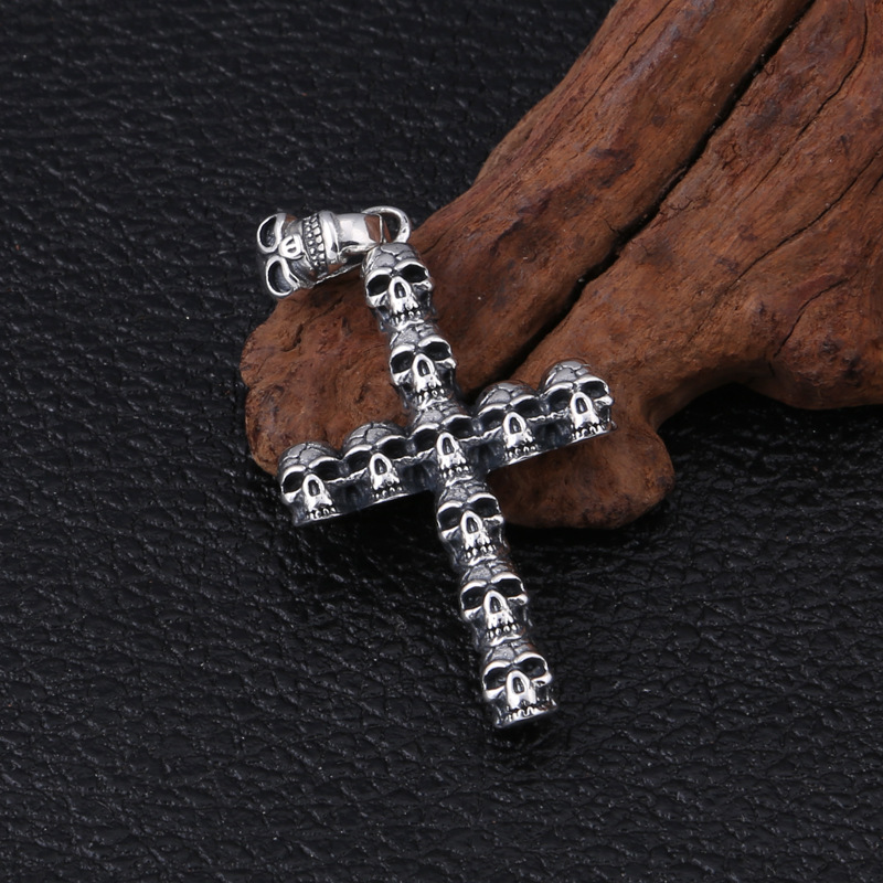 Punk style 925 sterling silver handmade designer jewelry antique silver vintage American European skull necklace pendants without chain