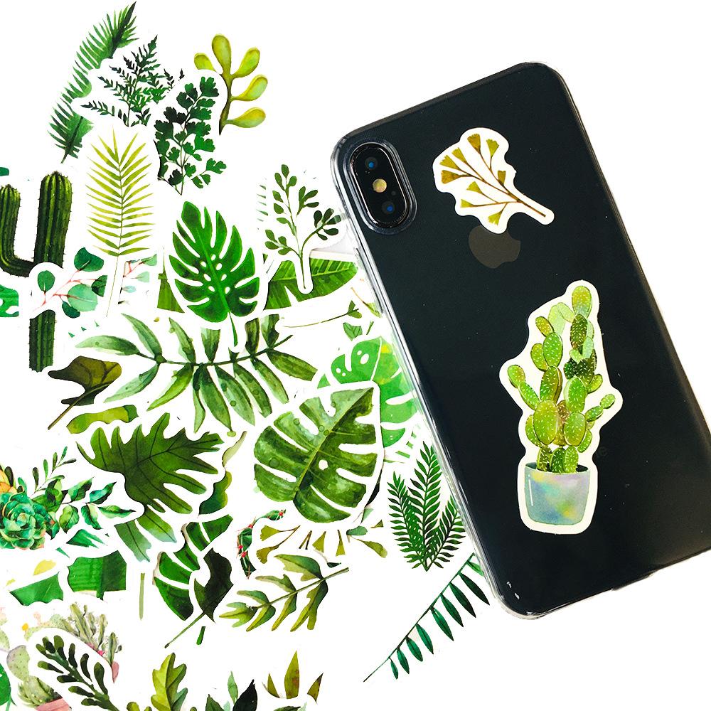 5 Sets=300PCS Green Plants Small Fresh Suitcase Notebook Stickers PVC Waterproof Stickers