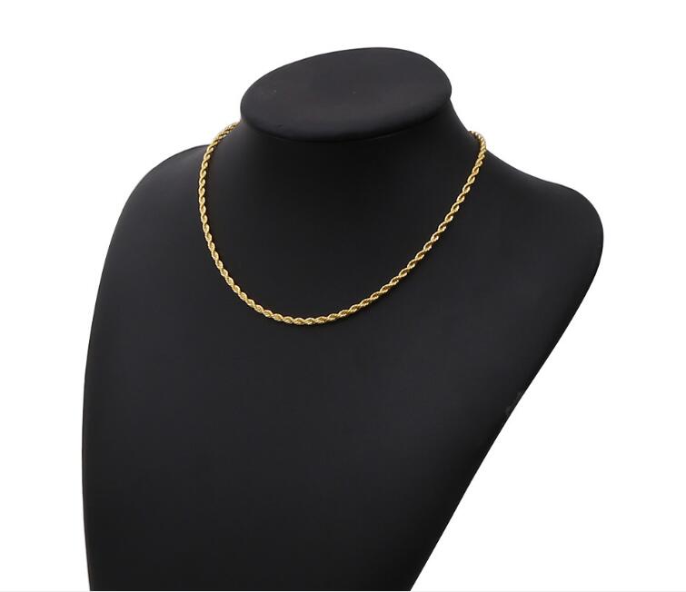 HIPHOP Men women Necklace plating 18KC Gold 3MM Rope chain Necklace 16"/18"/20"/22"/24" /26"//28" /30" for Pen