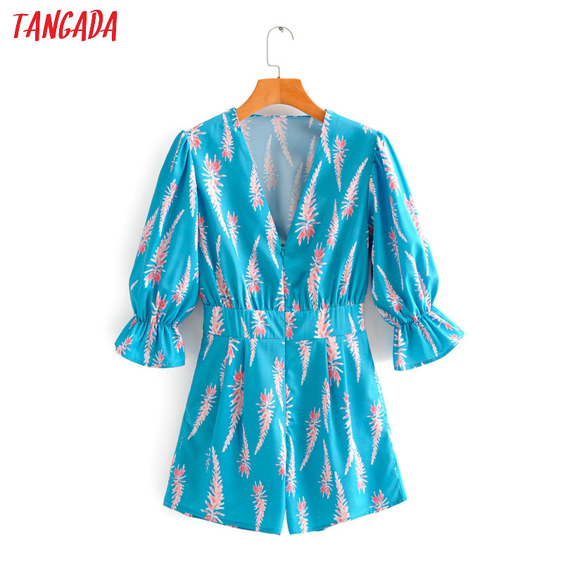 Tangada Fashion women blue print summer playsuit back zipper short Sleeve Female sexy beach playsuit 2F45
Tangada Fashion women blue print summer playsuit back zipper short Sleeve Female sexy beach playsuit 2F45