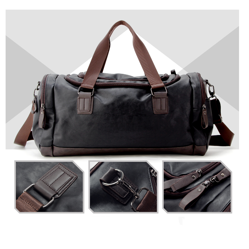 High Quality Travel Bag Black PU Leather Hiking Bags Hand Luggage For Men Travel Duffle Bag 2020 New Outdoor Large Capacity CX200718