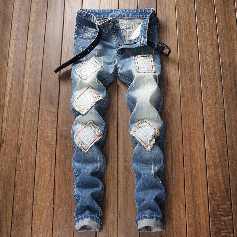 New Men's Hole-Breaking Locomotive Jeans Straight Trousers Male Distressed Denim Pants Biker Jeans, Indigo
New Men's Hole-Breaking Locomotive Jeans Straight Trousers Male Distressed Denim Pants Biker Jeans, Indigo