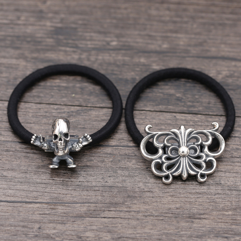 925 sterling silver handmade hair jewelry antique silver designer hair accessories skull butterfly hair band rope American vintage style