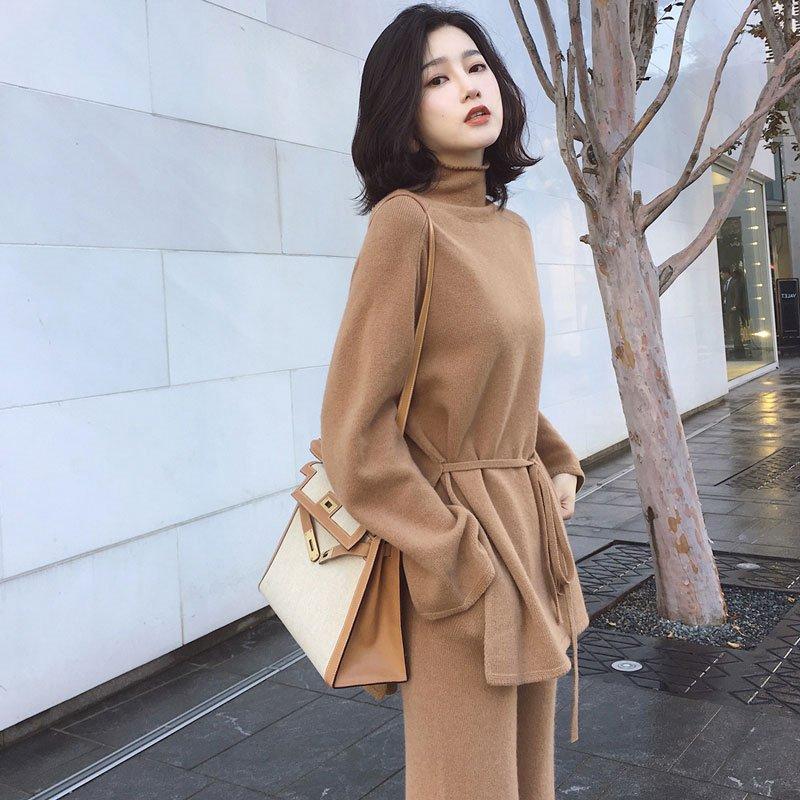 2020 Knitting Female Sweater Pantsuit For Women Two Piece Set Knitted Pullover turtleneck Long Sleeve Top + Wide Leg Pants Suit, Photo color
2020 Knitting Female Sweater Pantsuit For Women Two Piece Set Knitted Pullover turtleneck Long Sleeve Top + Wide Leg Pants Suit, Photo color