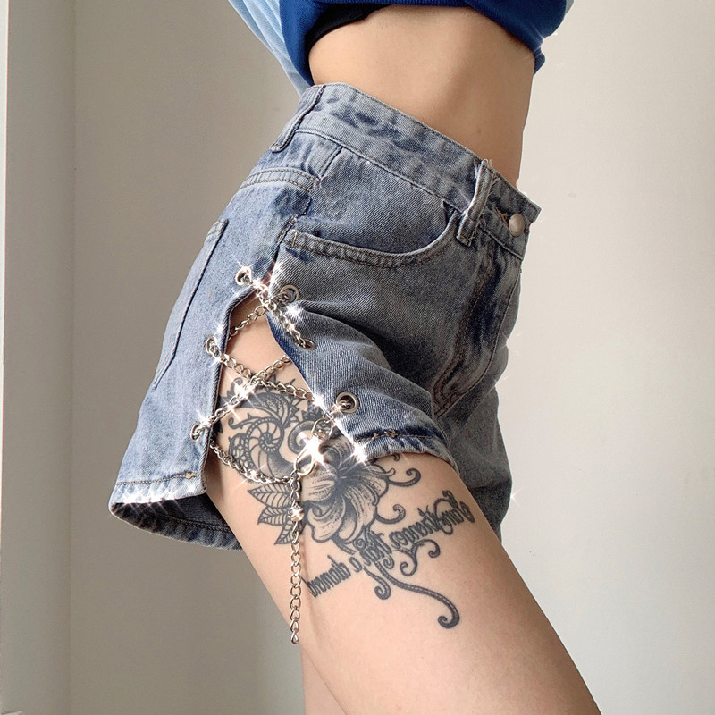 High Waist Mental Chain Jean Shorts Summer Irregular Split Denim Shorts Jeans Feminino Hot Pants Korean Jeans Femme 2020 Nouveau, Blue
High Waist Mental Chain Jean Shorts Summer Irregular Split Denim Shorts Jeans Feminino Hot Pants Korean Jeans Femme 2020 Nouveau, Blue