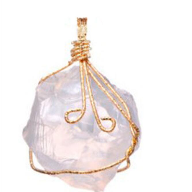 pretty Nature Stone Pendants amethyst Rose Quartz White crystal Lemon crystal fluorite Charms Stone For Necklace GD475