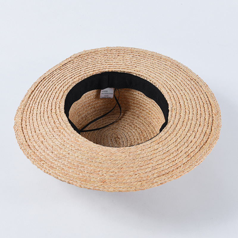 Fashion Bee Summer Sun Hat For Women Natural Raffia Crochet Straw Hat With Ribbon Flat Panama Hat Summer Travel Beach Hats Y200716