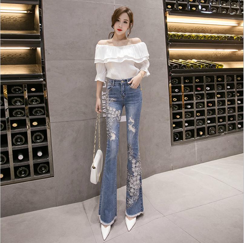 New Autumn and Winter Women Jeans 2020 Fashion High Waist Flare Pants Women Embroidery Flower Ripped Tassel Long Jeans, Blue
New Autumn and Winter Women Jeans 2020 Fashion High Waist Flare Pants Women Embroidery Flower Ripped Tassel Long Jeans, Blue