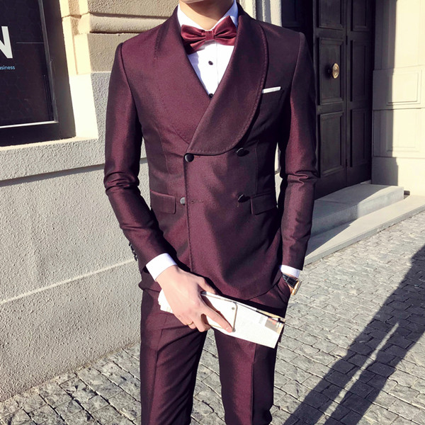 Formal Mens Groom Tuxedos Suits Double Breasted Wedding Men's Suits Shawl Lapel Fit Best Man Suit Custom Made Two Piece