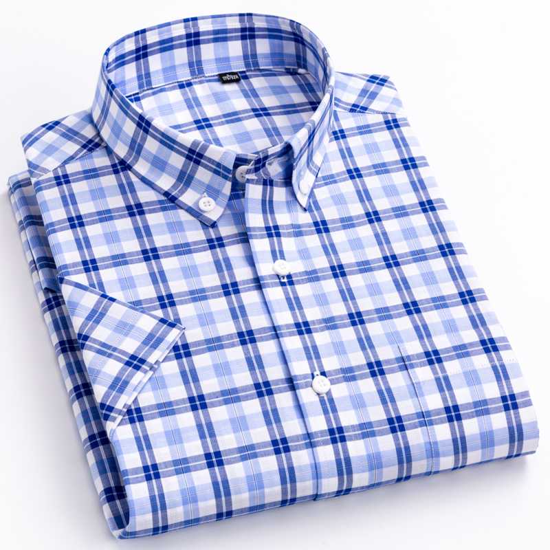 England Style Soft 100% Cotton Short Sleeve Shirts Single Patch Pocket Summer Casual Standard-fit Button-down Plaid Stripe Shirt, F1006
England Style Soft 100% Cotton Short Sleeve Shirts Single Patch Pocket Summer Casual Standard-fit Button-down Plaid Stripe Shirt, F1006