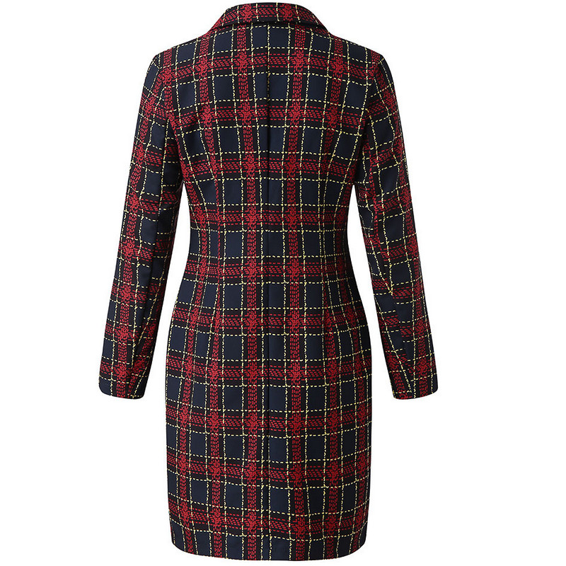 2020 New Fall Tailored Coat Women Office Ladies Plaid Red Slim Double Breasted Coat Dress Ladies V neck Vintage Female