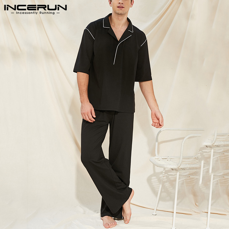 INCERUN Fashion Men Pajamas Sets Half Sleeve Lapel Leisure Sleepwear Homewear Pants 2 Pieces Solid Comfort Mens Nightwear Suits, Black
INCERUN Fashion Men Pajamas Sets Half Sleeve Lapel Leisure Sleepwear Homewear Pants 2 Pieces Solid Comfort Mens Nightwear Suits, Black