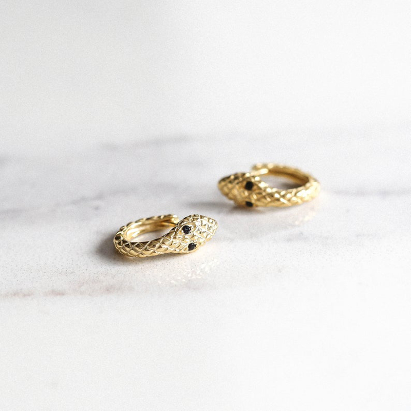 925 Sterling Silver Snake Gold Color Bling Zircon Stud for Women Girl Small Earrings Punk Summer Style A30