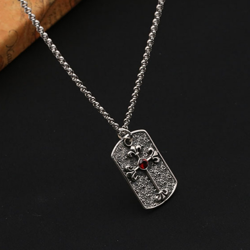 Punk style 925 sterling silver handmade designer jewelry American European antique silver cross pendants with red stone for men women