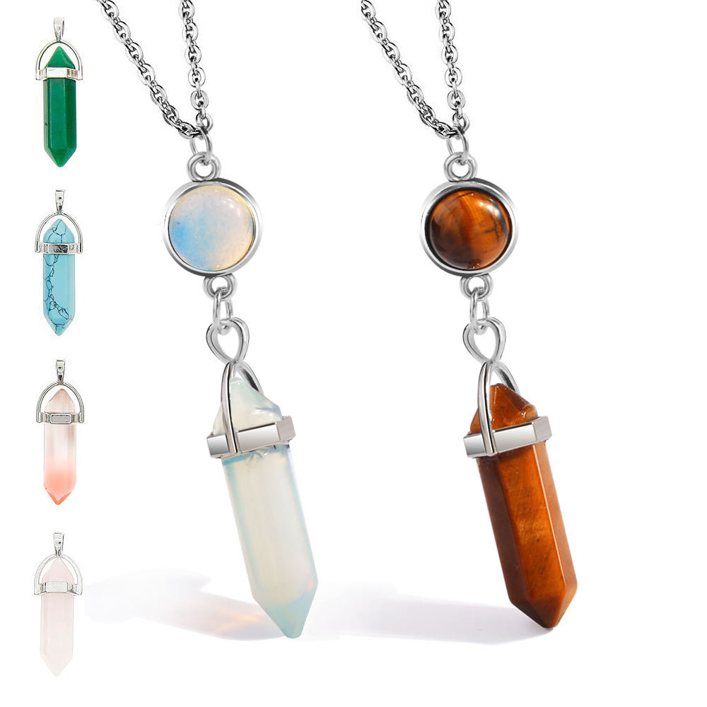 925 Silver Natural Gemstone Pendants Necklace Opal Rose Quartz Healing Crystals Jewelry for Women Girls NI0729