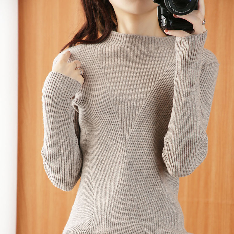 Early autumn new solid color sweater long-sleeved bottoming half high neck sweater women' slim, Black
Early autumn new solid color sweater long-sleeved bottoming half high neck sweater women' slim, Black