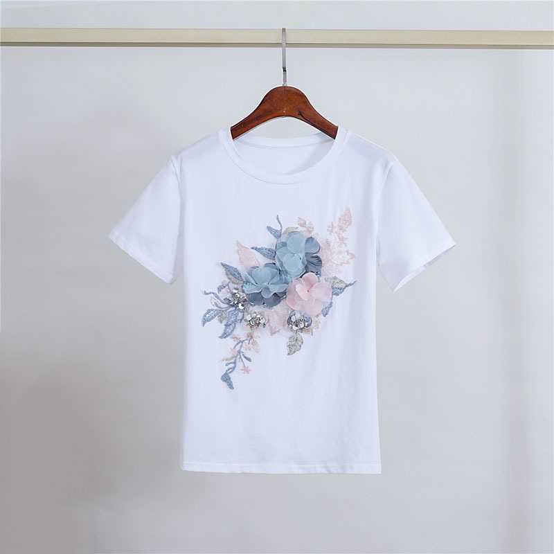 Fashion Women Tops Elegant O Neck t shirts Female's 2020 Flower Embroidery T-shirt Casual Top Big Size tee S-2XL Send within 12h MX200721