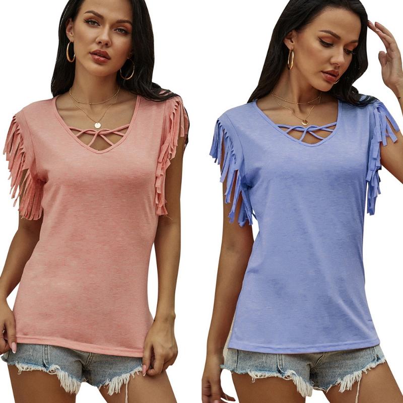 Women Summer Casual Soild Color V Neck Short Sleeve Tassel T-shirt Female 2020 Fashion Top Ladies Daily Pink Purple Tee D30
Women Summer Casual Soild Color V Neck Short Sleeve Tassel T-shirt Female 2020 Fashion Top Ladies Daily Pink Purple Tee D30