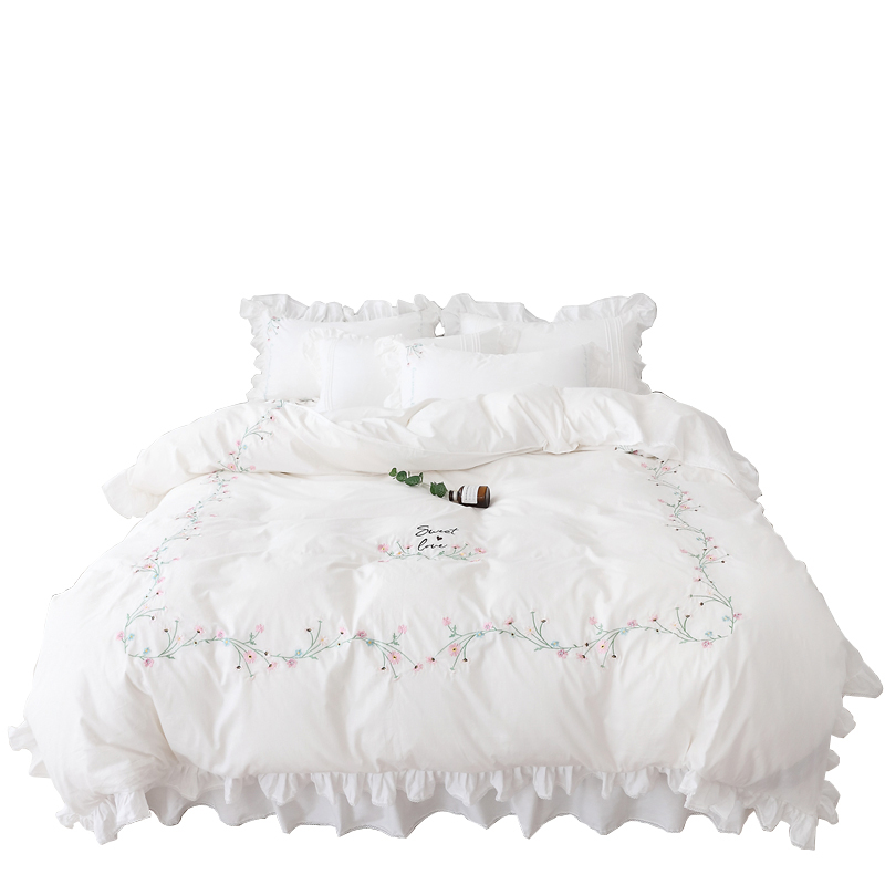 Bedding Sets TUTUBIRD-White Pink Embroidery Korean Style Set Girls Princess Egyptian Cotton Duvet Cover Queen King Size Bed Linen