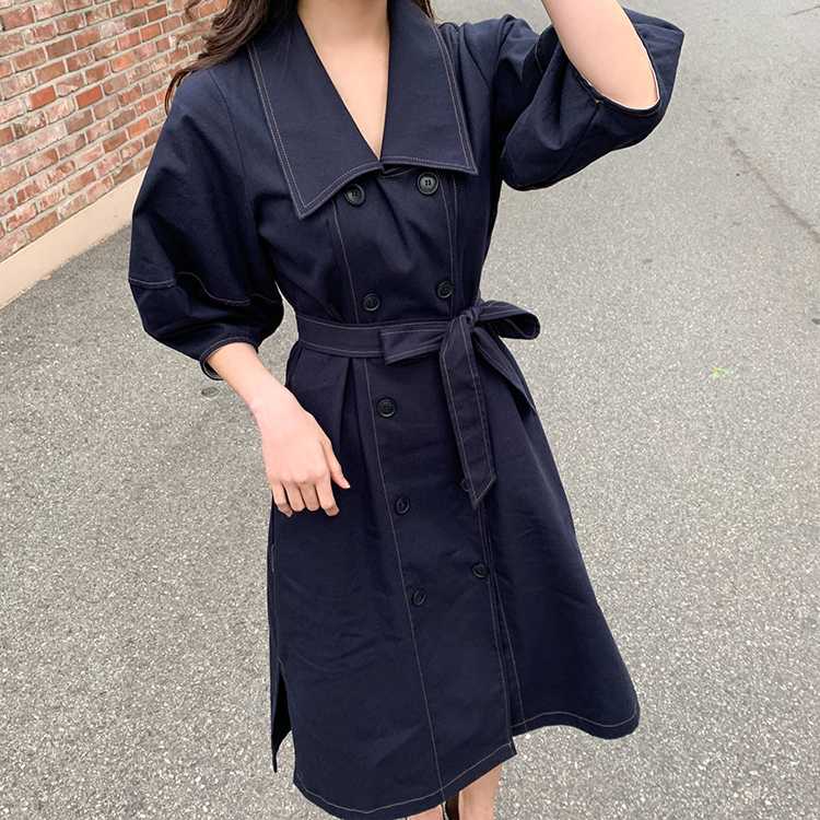 Fashion new Korean style loose student casual workwear short trench coat, Dark blue
Fashion new Korean style loose student casual workwear short trench coat, Dark blue