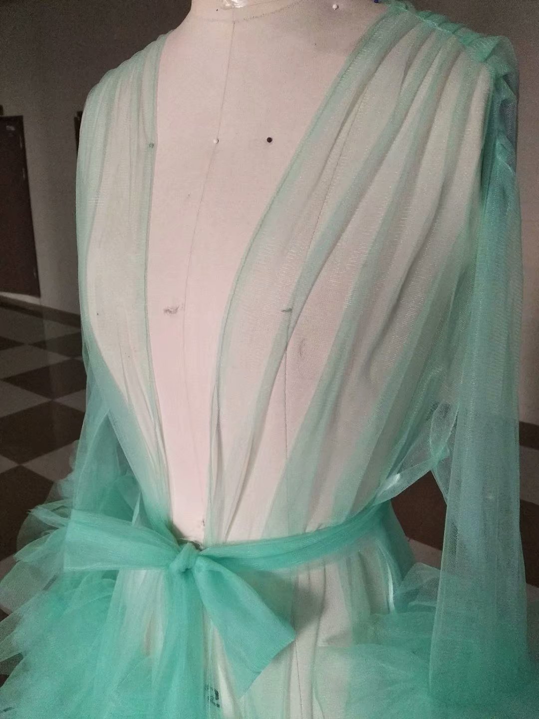 wedding night gowns sexy see through long sleeve ribbon sash robes night wear for women custom made women pajamas sleepwear