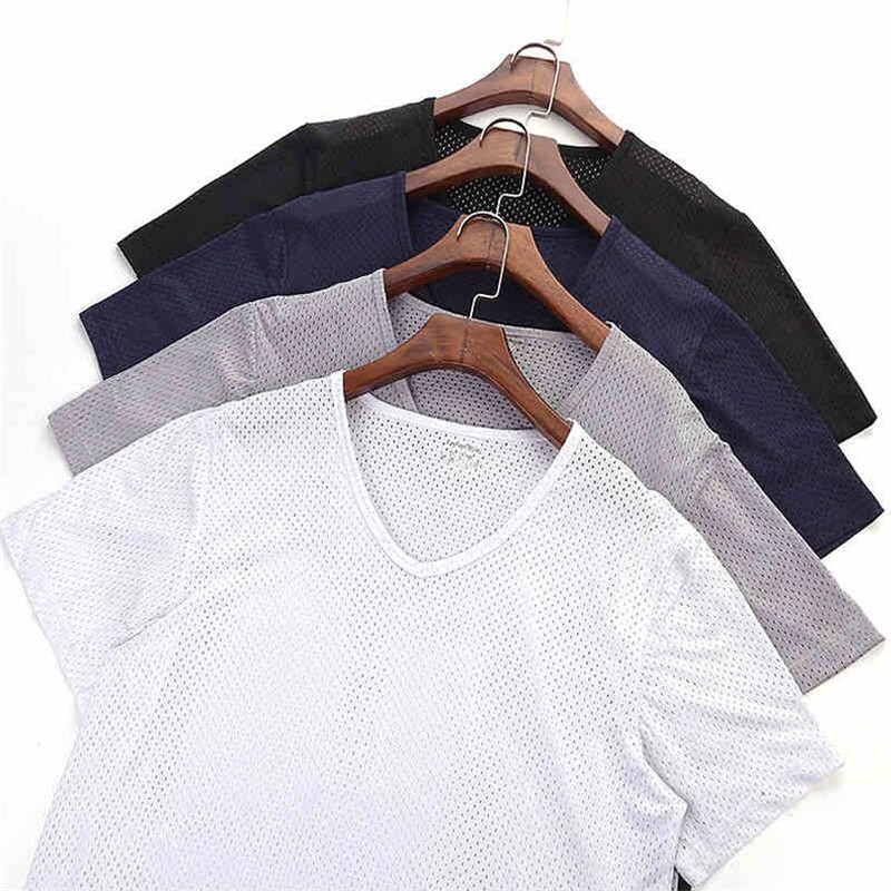 Breathable mesh short-sleeved T-shirt men's ice silk hollow mesh fast-drying exercise cool men half-sleeved thin section, V neck gray
Breathable mesh short-sleeved T-shirt men's ice silk hollow mesh fast-drying exercise cool men half-sleeved thin section, V neck gray