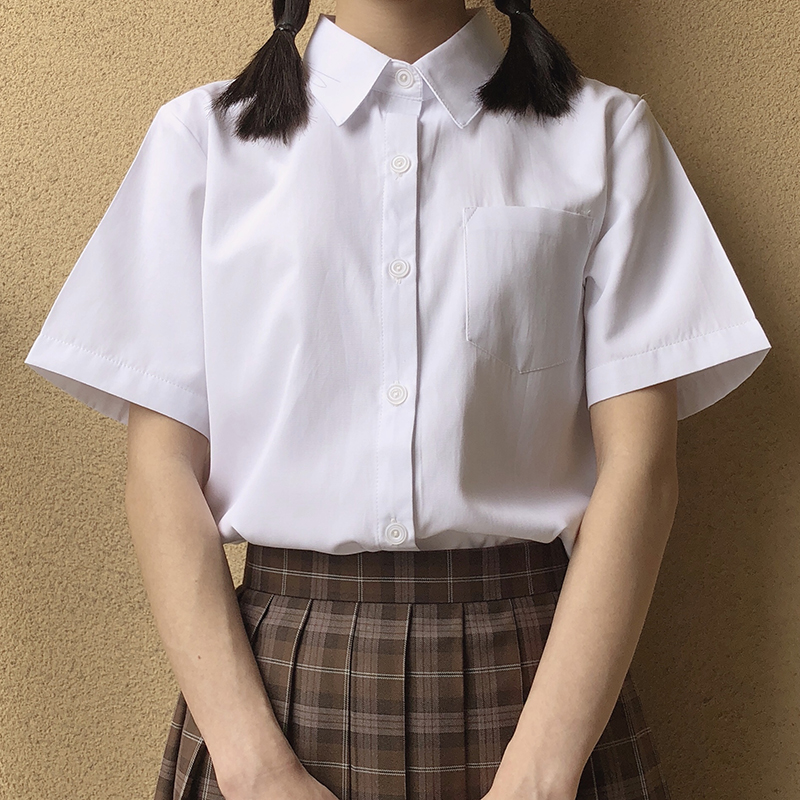 Japanese high school Schoolgirl Square collar short-sleeve shirt Opacity solid white uniform shirts, White short sleeve
Japanese high school Schoolgirl Square collar short-sleeve shirt Opacity solid white uniform shirts, White short sleeve