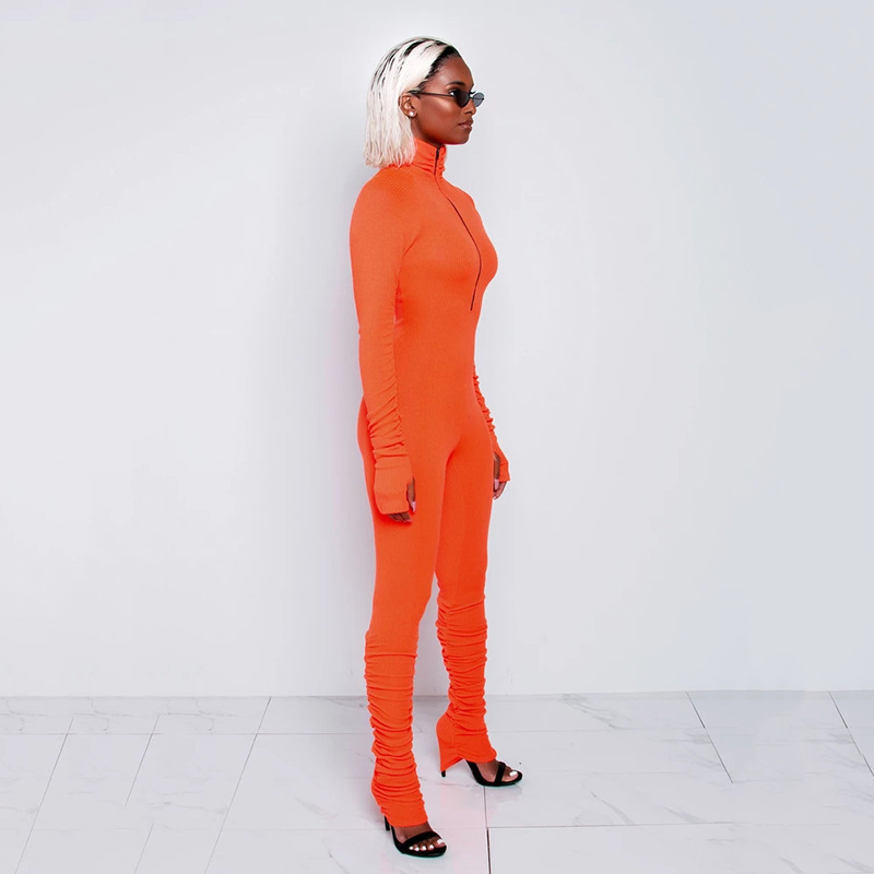 Wholesale Hot Sale Casual Women Long Jumpsuit Spring High Street Women Turtleneck Full Sleeve Rompers Femme Catsuit T200618