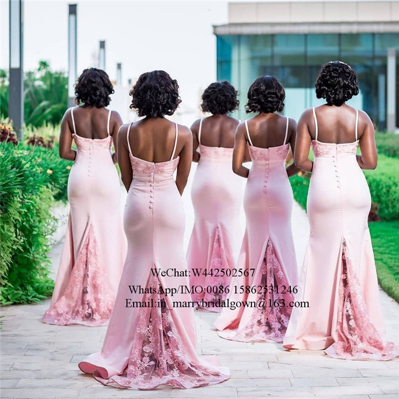 Sexy Pink Plus Size African Bridesmaids Dresses 2020 Vintage Lace Mermaid Wedding Party Gowns Country Beach Maid Of Honors For Brides