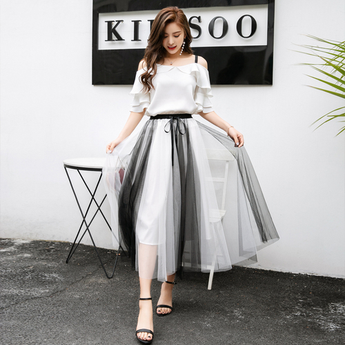 Elegant Summer 2 Piece Set Sexy Spaghetti straps Tops + Mesh Long Pleated Beading Skirt Sets Suits ensemble femme, Picture color
Elegant Summer 2 Piece Set Sexy Spaghetti straps Tops + Mesh Long Pleated Beading Skirt Sets Suits ensemble femme, Picture color