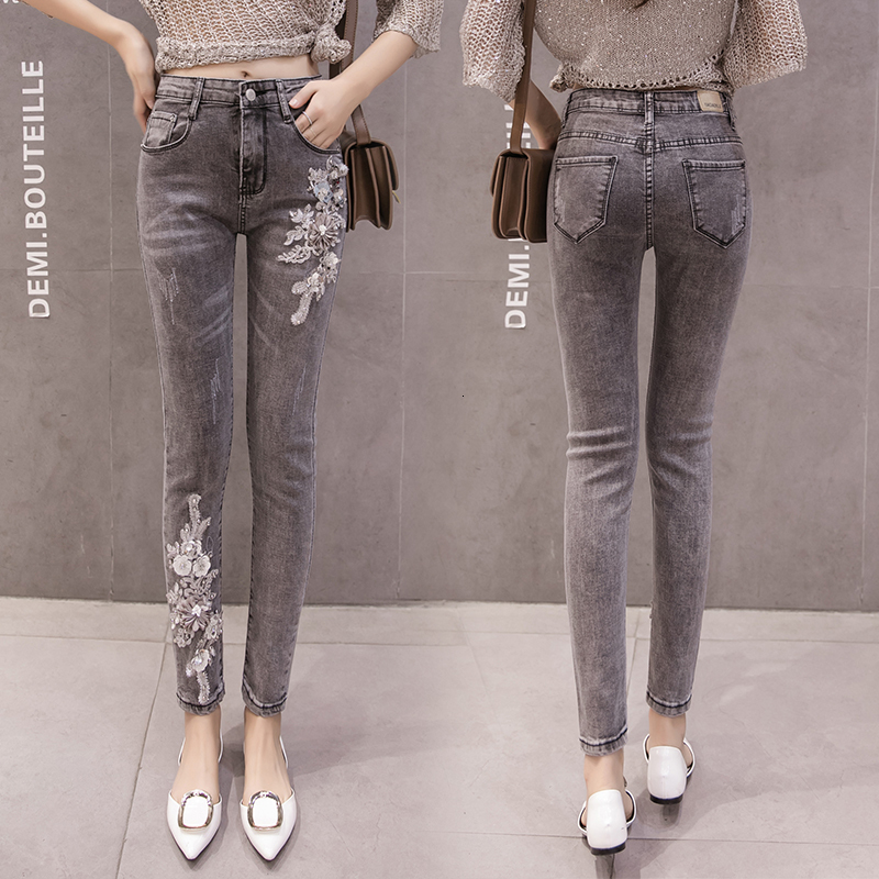 Stretchy Plus Size Jeans Women Skinny Jeans Lady Appliques 3D Flower Embroidery Hole Ripped Pants Sequined High Waist Mom, Gray
Stretchy Plus Size Jeans Women Skinny Jeans Lady Appliques 3D Flower Embroidery Hole Ripped Pants Sequined High Waist Mom, Gray