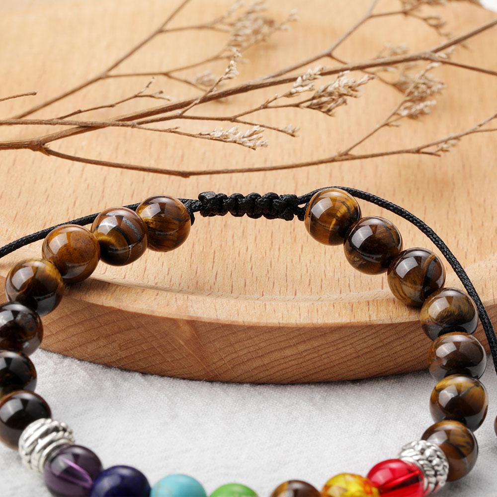 New 8mm Natural Stone Tiger Eye Bead Bracelets for Women Men 7 Chakra Bead Healing Braid Mens Bracelet Rope Adjustable Friendship Jewelry