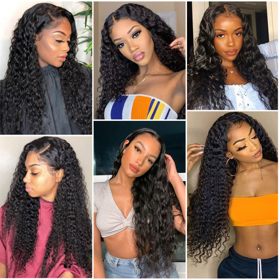 

Deep Part Curly Human Hair Wigs 13*6 Wet and Wavy Lace Front Wigs Brazilian Lace Frontal Wig Remy Hair Pre Plucked Bleached Knot, Natural color