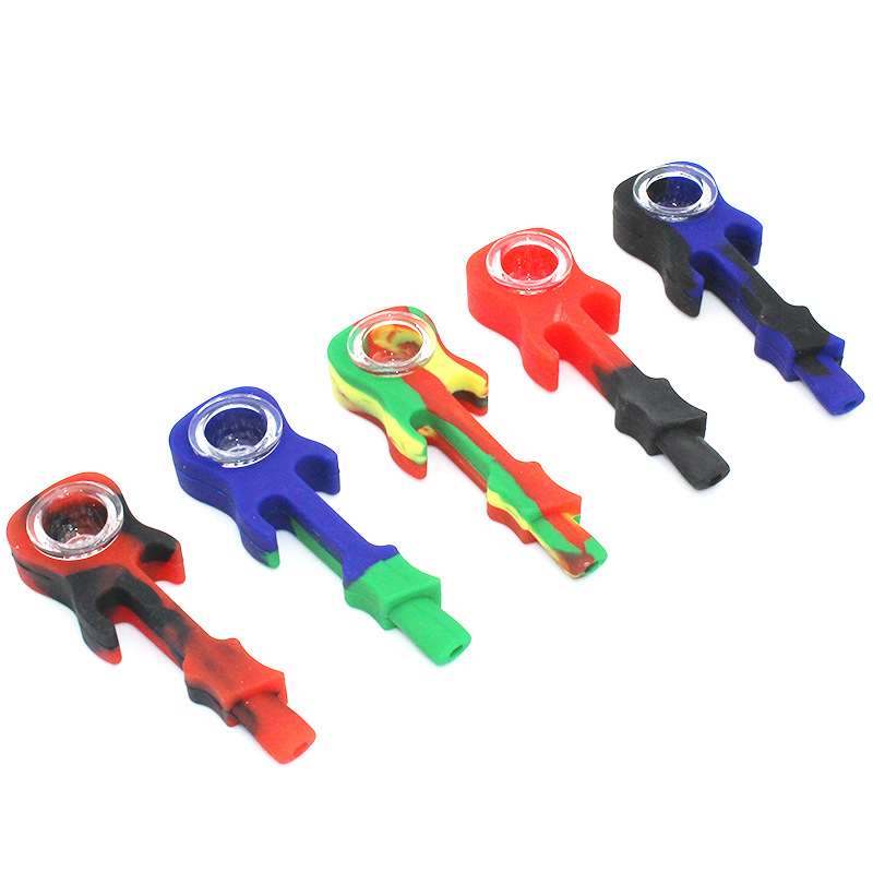 Food Grade Silicone Pipes With Glass Bowl 5 colors 4.33 inch Tobacco Cigarette Guitar Shaped Smoking Hand Spoon Pipe Tool Accessories
Food Grade Silicone Pipes With Glass Bowl 5 colors 4.33 inch Tobacco Cigarette Guitar Shaped Smoking Hand Spoon Pipe Tool Accessories