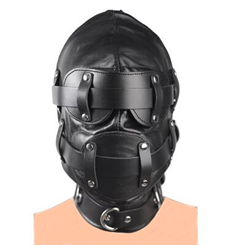 Cuir harnais de tête Dildo Capuche Masque Bondage, BDSM cosplay BlindfoldGag, Costumes sexy Vêtements exotique