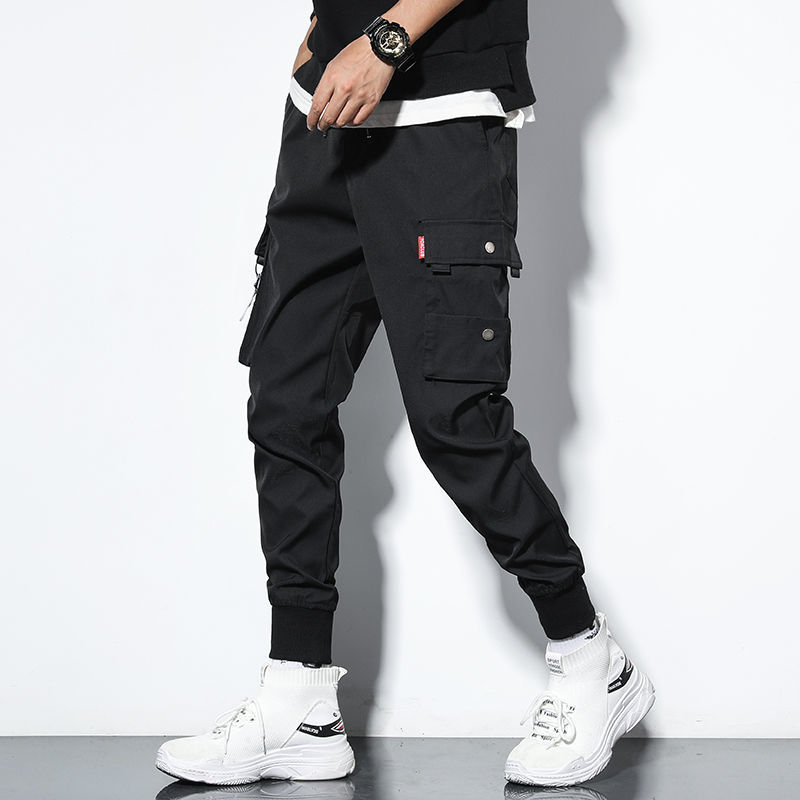 2020 Overalls men's summer thin trend tie leg Haroon nine minutes students quick dry loose casual pants for men